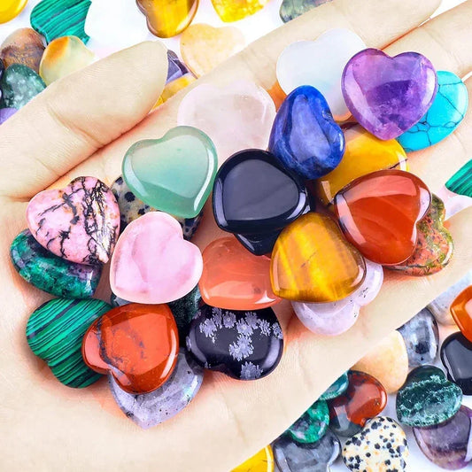 10/20/30PCS Heart-Shaped Natural Crystal Stones โ 20mm Amethyst, Agate & Mineral Specimens for Healing & Decor