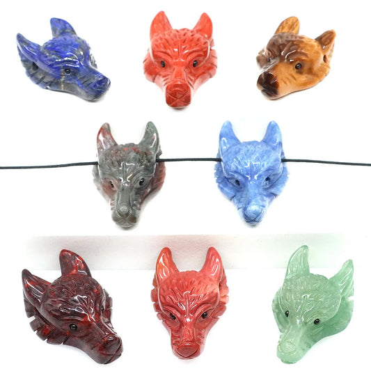 1.5" Wolf Head Pendant โ Hand-Carved Natural Crystal Animal Figurine for Healing & Jewelry