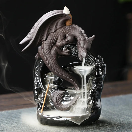 Ceramic Vintage Dragon Backflow Incense Burner โ Tabletop Aromatherapy Decor (Incense Not Included)