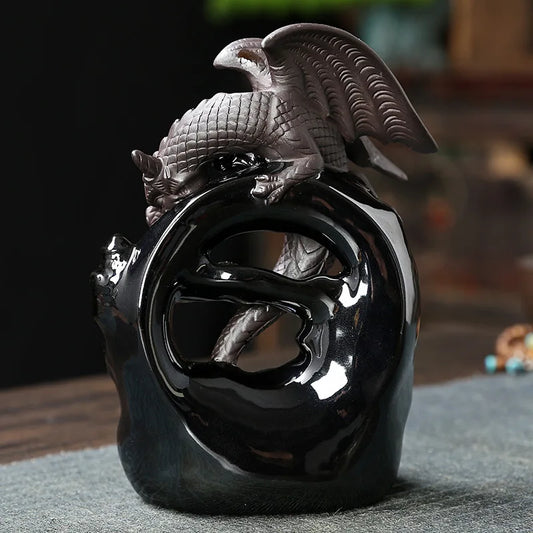 Ceramic Vintage Dragon Backflow Incense Burner โ Tabletop Aromatherapy Decor (Incense Not Included)